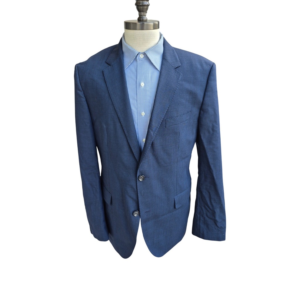 Hugo Boss The James3 Blue Micro Houndstooth Blazer Sport Coat Sz 44 R Mens